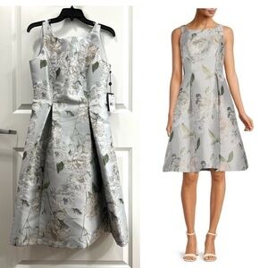 Adrianna Papell Metallic Floral Print Jacquard Fit and Flare Dress, Size 6, NWTs